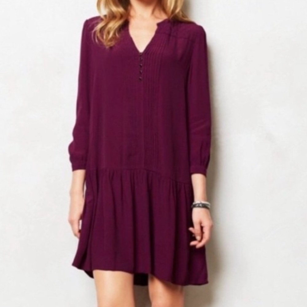 Maeve by Anthropologie “Galina” Drop Waist Dress | Plum Purple | Small